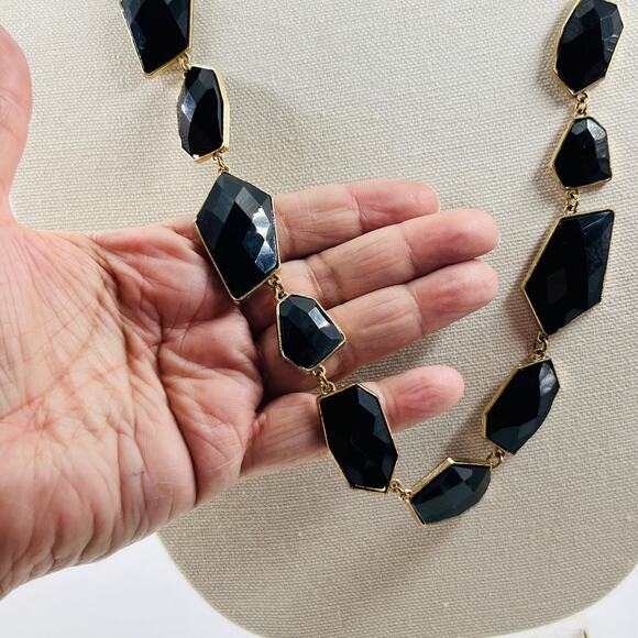 New York and Company Black and Gold Tone Necklace 32” Statement Dramatic - Picture 3 of 13